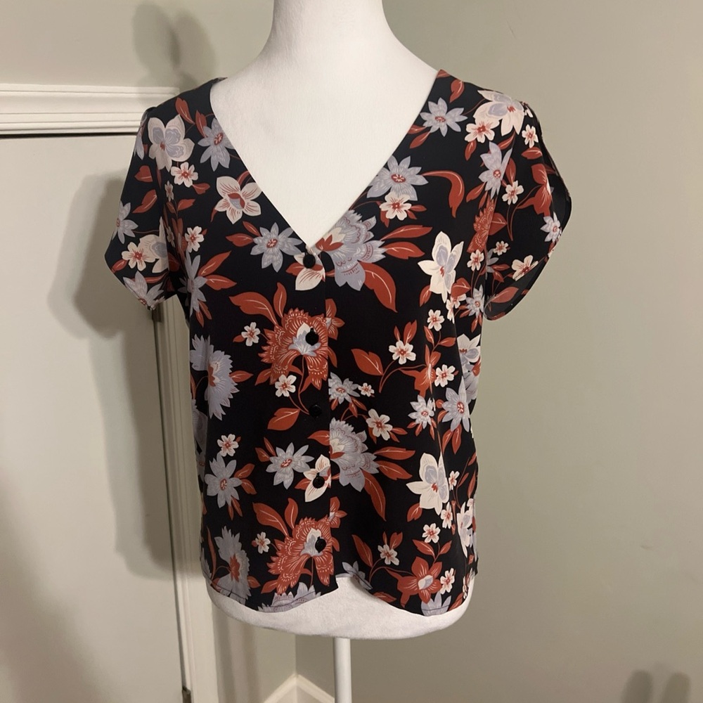 sanctuary Anthropologie Black Floral‎ Blouse Boho Bohemian Button Blouse Small
